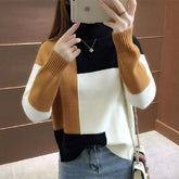 Patchwork Pullover Sweater Autumn LooseWomen's Patchwork Pullover Sweater Autumn Loose O Neck Long Sleeve Swe